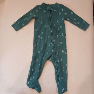 Toddler Green Waffle-Knit Footed One-Piece Pajamas with Tree Print